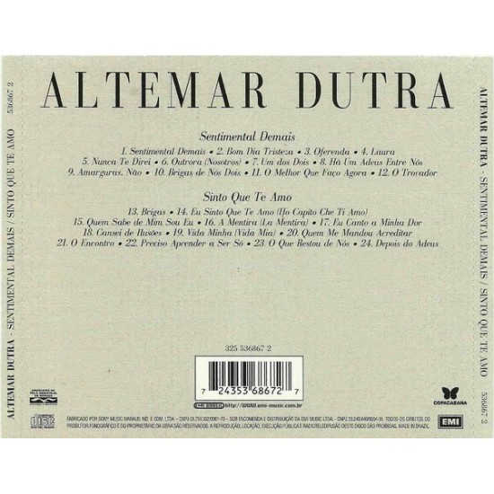 Cd Altemar Dutra, Sentimental Demais, Sinto que Te Amo, Lacrado