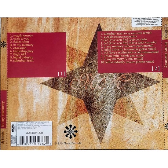 Cd Dj Tiesto, In My Memory, Duplo