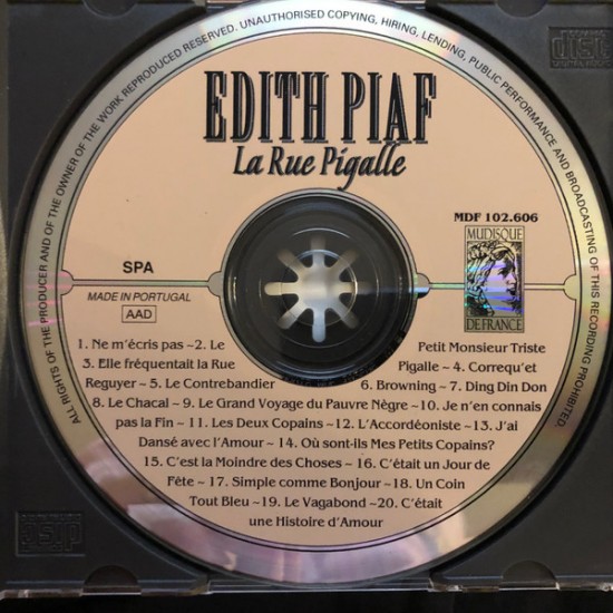 Cd Edith Piaf, La Rue Pigalle