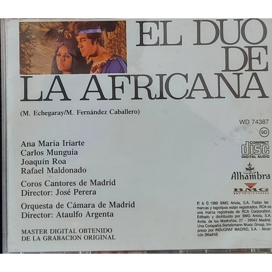 Cd El Duo de La Africana, Rafael Maldonado, Coro Cantores de Madrid