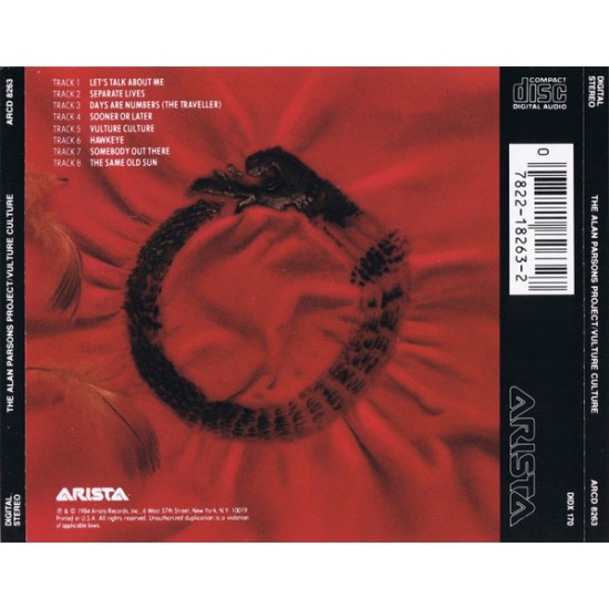 Cd The Alan Parsons Project, Vulture Culture, Arista, 1984, Importado USA