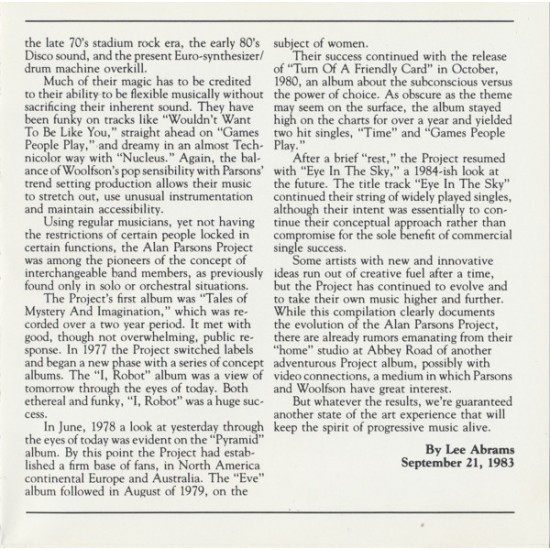 Cd The Best Of The Alan Parsons Project, Arista Records, 1991