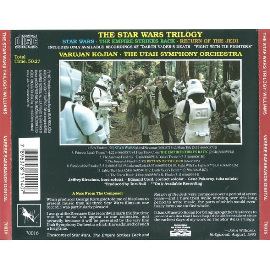 Cd The Star Wars Trilogy, Return Of The Jedi, The Empire Strikes Back, John Williams