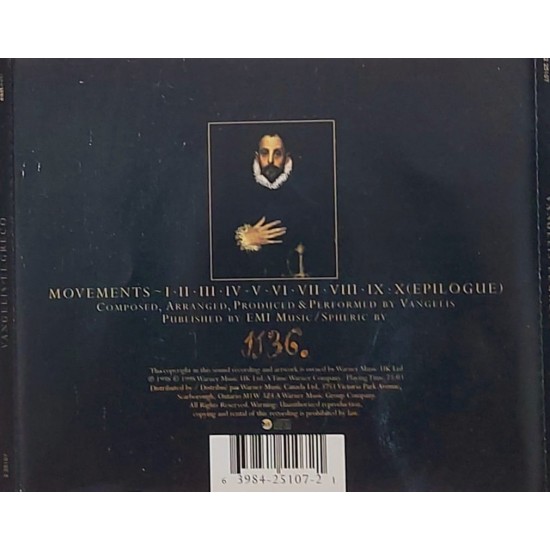 Cd Vangelis, A Tribute To El Greco, Importado Canadá, 1998