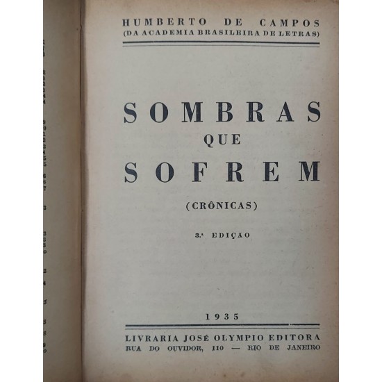 Sombras que Sofrem, Crônicas, Humberto de Campos, Edição de 1935
